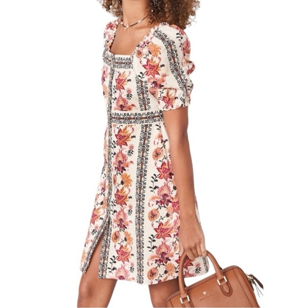 Spartina 449 Cream Floral Mini Dress with Pink & Orange Accents